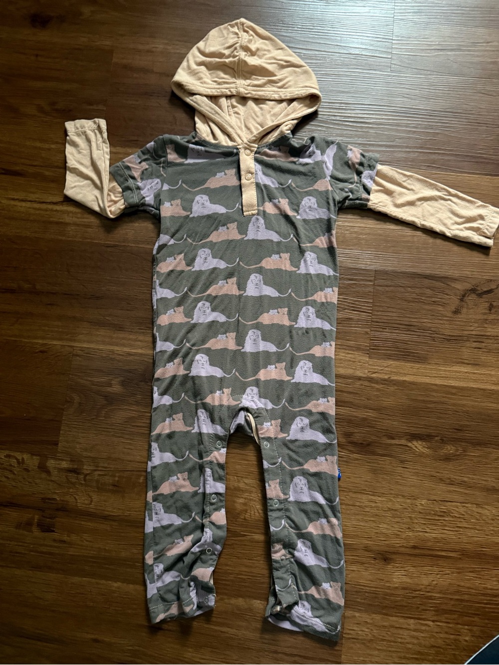 Kickee Pants Grey and Purple Hooded One-Piece with Lion Print